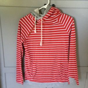 Mindy Mae Market striped double hood sweatshirt.